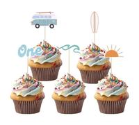 25 Piezas Adorno para Tarta de Surf con Olas, 5 Estilos Adorno para Tarta The Big One Sol Coche Tabla de Surf Ola Decoración para Fiesta de Primer Cumpleaños para Fiesta Temática de Verano
