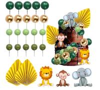 25 piezas Animal Ball Pastel Decoraciones, Globo Pastel Toppers Globos en forma de pastel Insertar Mini Cupcake Toppers Palos para la fiesta de bodas de cumpleaños (León Monkey Elefante)