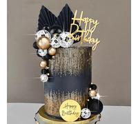 25 Piezas Bolas de Decoración para Tartas, Topper Tarta Boda Oro Negro, Happy Birthday Cake Topper, Bolas de Discoteca Decoracion Tarta para Cumpleaños, Fiestas, Bodas (Negro Oro)