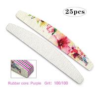 25 piezas/Bolsa de lima de uñas con estampado de flores, bloque pulidor de uñas de doble cara, herramienta de manicura, grano 80/100/150/180/240/320