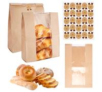 25 Piezas Bread Bags con Pegatinas, 35 × 21 × 8 cm Marrón Bolsas de Papel | Bolsa de Pan Alimentos con Ventana Transparente, Grandes Bolsas Papel Panaderia, para Masa Madre, Pan, Galletas, Regalar