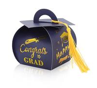 25 Piezas Caja de Regalo de Graduación, Premontada Caja de Dulces de Graduación Caja de Dulces de Graduación con Borla Decoraciones de Graduación Clase de 2024 Centro de Mesa (Azul y Dorado)