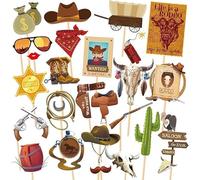 25 Piezas De Accesorios Para Fotografías De Vaqueros, 1 Juego De Banderas De Vaqueros, Estilo Vaquero Para Hombres, Accesorios Temáticos Para Fiestas De Vaqueros, Decoraciones Para Fiestas