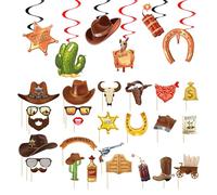 25 Piezas De Accesorios para Fotos De Vaqueros Occidentales, 6 Piezas De Decoraciones En Espiral, Decoraciones para Fiestas De Vaqueros, Decoraciones para Fiestas De Vaqueros