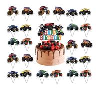 25 piezas de decoración para tartas de coche, decoración de cumpleaños de monstruos, decoración de cumpleaños para niños, decoración de tartas, decoración de cumpleaños, decoración de camiones, para