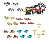 25 Piezas De Inserciones De Decoración De Autos De Carreras, Inserciones De Decoración De Magdalenas De Autos De Carreras, Suministros De Cumpleaños