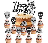 25 piezas Decoración calavera pastel,SANYUANHE Cupcake topper Halloween calavera,Ideas decoración cumpleaños terror,Adecuado para cumpleaños infantiles,fiestas temáticas de Halloween