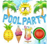 25 Piezas Decoracion de Fiesta en la Piscina,Set de decoracion para fiestas en la piscina,Decoracion para fiestas en Hawai,Globos Summer Pool Sun，Globos de piña con arbol de coco,Adecuado para fiesta
