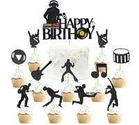 25 Piezas Decoracion Tartas Cumpleaños de Rock Roll,Guitarra Topper Tarta,Cupcake Toppers,Musical Happy Birthday,Decoración Cakes Popular Cantante Hip Hop Boy