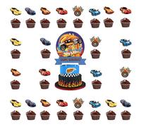 25 Piezas Decoraciones de Pastel de Coches, Racing Car Cupcake Toppers, Coche Cake Topper, Decoración para Tartas de Coche de Carreras, Decoracion Suministros de Fiesta Cumpleaños para Niños