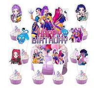 25 piezas Demon Hunters Cumpleaños Decoración para tarta de Cumpleaños con 24 cupcakes Topper & 1 Happy Birthday Topper, Juego de decoración para cumpleaños infantil