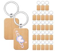 25 Piezas Llaveros de Madera en Blanco Personalizada, 4.5x3.3 cm Rodajas de Madera Llavero de Madera Redondo con Anillos, Porta Chaves Personalizado para Manualidades DIY Grabado Pirograbado