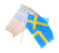 25 Piezas Mini Bandera de Suecia Palo, Poliéster y Madera, Lista | Decoración Versátil para Mesas y Patios, Lavable, Diseño Seguro, Adecuado Celebraciones