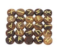 25 Piezas Redondear Piedras Runa Símbolo Grabado Set de Piedra Brujas Runes Fijadas para Talismán de Amuleto de Meditación, para Sus mujeres. (Piedra de ojos de tigre amarillo)