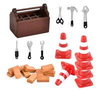 25 Piezas Set Herramientas en Miniatura, Accesorios para Casa de Muñecas en Miniaturas, con Ladrillos en Miniatura, Herramientas en Miniatura, Barricada en Miniatura