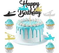 25 piezas The Kayak Happy Birthday Cake Topper, multicolor Glitter The Kayak Silhouette Muffin Picks für Kayakfahrer Geburtstagsfeier Dekoration Wassersport Paddelsport Party Deko