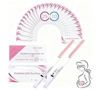 25 Pruebas De Ovulación y 10 Pruebas De Embarazo,Test de Ovulación,Test de Embarazo Precoz,Tiras Ovulacions Sensibles 25 miu/ml,Kits Tests Ovulacións y Fertilidad,Preciso Resultados,Rojo claro