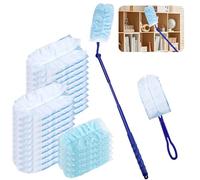 25 recambios de plumero para imán de polvo flash, recambios de imán de polvo azul con 1 mango y 1 poste telescópico, plumero esponjoso desechable para limpieza, bloquea el polvo, la suciedad y el