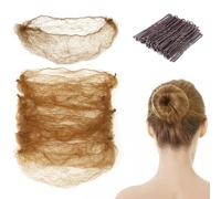 25 redecillas para el pelo para moño, redecilla moño ballet, y 50 horquillas en forma de U, color marrón, 50 cm, para mujeres, bailarines de ballet, enfermeras, color marrón
