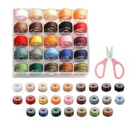 25 Rollos de Hilo de Cera Colorido con 1 Pieza de Tijeras Rosas, Hilo de Poliéster y Algodón Encerado en Caja, Hilo de Coser a Mano para Joyería
