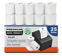 25 Rollos de Papel Térmico Premium 80x80 mm XXL Cia&Co, Alto Gramaje Blanco, BPA Free, Mandril 15 mm, Línea Roja, Compatible TPV POS ePOS, QRs y Códigos de Barras Legibles para VeriFactu y TicketBai