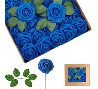 25 rosas artificiales de color azul marino tierno, rosas artificiales de espuma de tacto real a granel con tallos para novia, baby shower, tumbas, San Valentín, Navidad y decoración de boda