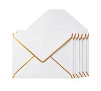 25 sobres blancos de 5 x 7 pulgadas con borde dorado, sobres de invitación A7, solapa en V, sobres de correo autosellables rápidos para tarjetas de felicitación, boda, graduación, negocios, cumpleaños