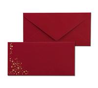 25 sobres con estrellas metalizadas - DIN largo - oro de lluvia estrellada - Color: rojo oscuro, adhesivo húmedo, 120 g/m² - 110 x 220 mm - ideal para Navidad