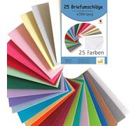 25 sobres de colores Din largo en 25 colores, sobres coloridos de 110 x 220 mm, adhesivo húmedo, como sobre de Navidad o como idea de regalo, multicolor