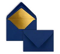 25 sobres pequeños en color azul noche con forro dorado, DIN C7, 8,1 x 11,4 cm, adhesivo húmedo, 120 g/m², sobres pequeños para vales, regalos de dinero