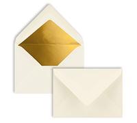 25 sobres pequeños en color blanco natural con forro dorado, DIN C7, 8,1 x 11,4 cm, adhesivo húmedo, 120 g/m², sobres pequeños para vales, regalos de dinero