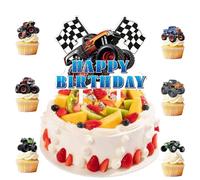 25 Stück Monster Truck Tortendeko Set - Happy Birthday Cake Topper und Auto Muffin Deko für Kinder Geburtstagsfeier, Truck Cupcake Deko für Jungen anlässlich von Feiertagen