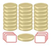 25 Tapas Metálicas Diámetro 77 de rosca + 25 Etiquetas para Botes herméticos de Cristal de 350 ml, 450 ml y 500 ml - Tapas de metal de Repuesto para tarros de Vidrio (Doradas)