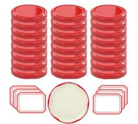 25 Tapas Metálicas Diámetro 77 de rosca + 25 Etiquetas para Botes herméticos de Cristal de 350 ml, 450 ml y 500 ml - Tapas de Metal de Repuesto para tarros de Vidrio (Rojas)