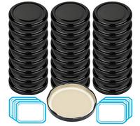 25 Tapas Metálicas Negras Diámetro 77 de rosca + 25 Etiquetas para Botes herméticos de Cristal de 350ml, 450ml y 500 ml - Tapas de metal de Repuesto para tarros de Vidrio (Tapas Negras)