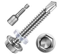 25 tornillos autorroscantes de 5,5 x 38 mm, tornillos de perforación hexagonales, acero inoxidable, tornillos autorroscantes, tornillos trapezoidales con arandela de sellado y llave hexagonal