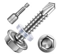 25 tornillos autorroscantes de 6,3 x 50 mm, tornillos de perforación hexagonales, acero inoxidable, tornillos autorroscantes, tornillos de chapa trapezoidal, con arandela de sellado y llave hexagonal