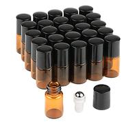 25 unidades de botellas de rodillo de aceite esencial de cristal Mini Tiny botella vacía para aromaterapia Perfume recargable botellas de cristal ámbar con rodillo, 2ml