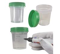 25 x Envase de la orina 125 ml / Color: Natural / Tapón de rosca: Verde / con Graduación / higiénico embalado / con Cuadro de rotulación de Taza y Tapa / Tazas de la muestra de orina / Muestra de orina de copa / Muestra Becher / Tazas de la muestra