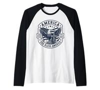 250 Años Dios Bendiga a América Católica 250 Cumpleaños 4 de Julio Camiseta Manga Raglan