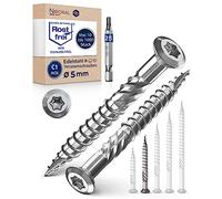 250 tornillos de terraza de 5 x 50 mm de largo, perfectos para tablones de terraza de 20 mm, acero inoxidable endurecido C1, Torx 25, incluye 1 bit, tornillos para madera con rosca parcial plana