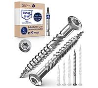 250 tornillos de terraza de 5x70 mm de largo, para tablones de terraza de 27 mm acero inoxidable endurecido C1 Torx 25 incluye 1 bit, tornillos para madera con rosca parcial plana de cabeza avellanada