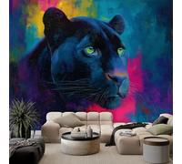 250 x 175 cm Papel pintado fotográfico tejido no tejido Pintura Al Óleo De Animales Salvajes Leopardo murales decorativos modernos para pared Azul, póster de pared para habitación infantil y salón