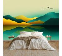 250 x 175 cm Papel pintado mural Azul-Verde Arte Papel tapiz Fotomural Abstracto Montañas Elegante, Moderna Decoración Tejido no Tejido Decoración De Pared Sala Cuarto