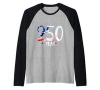 250 Year US Flag July 4th Anniversary Heart Vintage Inspired Camiseta Manga Raglan