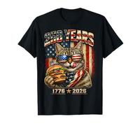 250 Years America 1776 2026 Patriotic Cat Eating Burger Camiseta