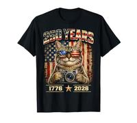 250 Years America 1776 2026 Patriotic Photographer Cat Party Camiseta