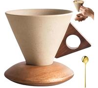 250ml Elegant Conical Coffee Cup,Retro Ceramic Coffee Mug,Creative Handmade Irregular Shape Terracotta Cup with Wooden Base,for Home, Restaurant, Party and Office Use (Style A)