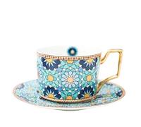 250ml English Vintage Pattern Ceramic Coffee Cup Saucer Set European Porcelain Tea Mugs Home Afternoon Flower(Color-02)