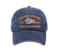 250th Aniversaries US Hat - Patriotic Baseball Cap for Celebrations | Embroidered Red White and Blue Design with Adjustable Strap, Comfortable Headwear for Independence Day Parades Festivals